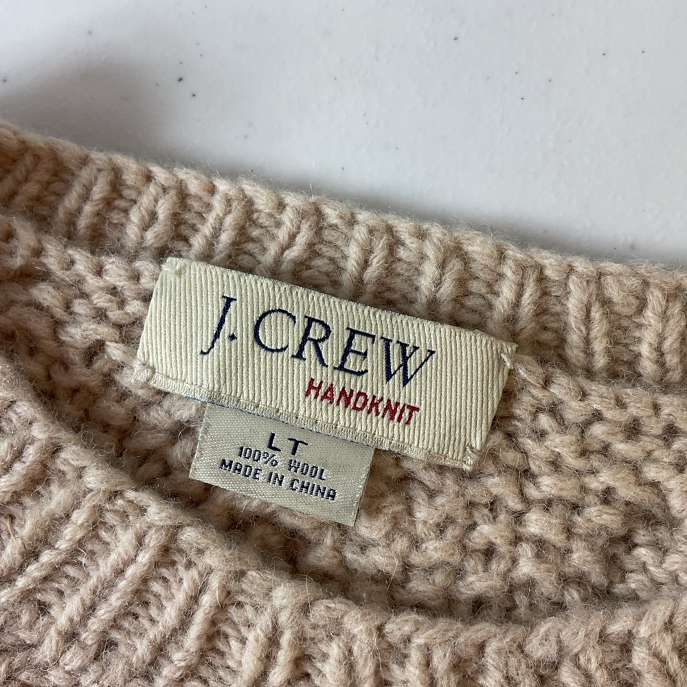 VTG J Crew Wool Chunky Hand Knit Cable Sweater Fisherman Heavyweight Mens L Tall - Picture 4 of 8